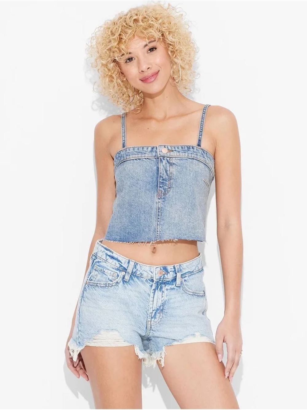 Wild fable Denim Crop Cami Top - Light Blue - Picture 3 of 4